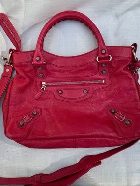 Auth Balenciaga City First Bag Moto town Satchel Handbag mirror strap Medium EUC